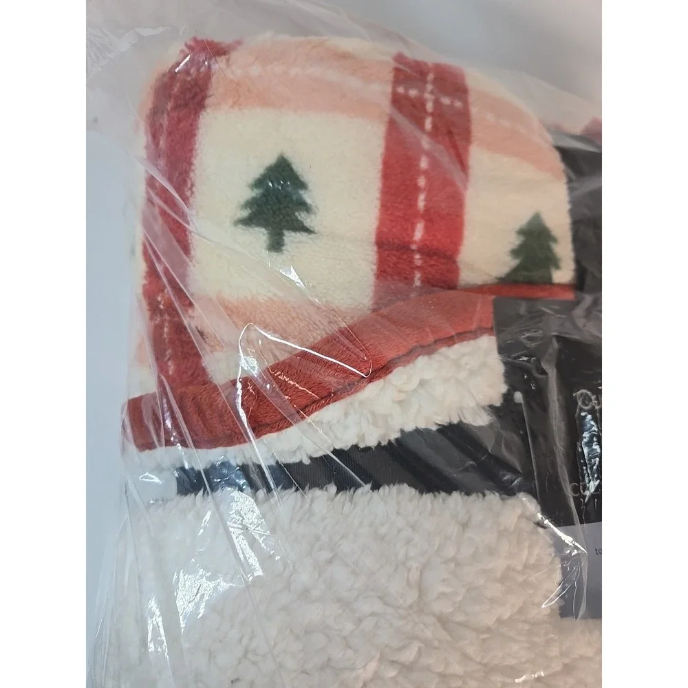 Cuddl Duds Christmas Trees Plaid White Throw Faux Sherpa 50 x 60 New‎ Cozy